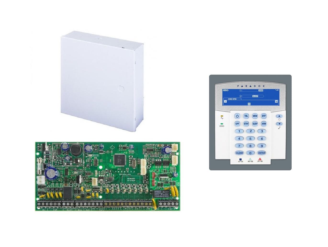 Centrala Paradox SP6000; 8 intrări de zonă sau 16 cu ATZ, extensibila la 32 zone; extensibilă la 16 ieşiri PGM –> (2 pe placă); trigger PGM +/; intrare pentru detectori de fum, pe 2 fire; sursă alimentare în comutaţie: 1.5A; consum iesire Aux: Nominal 600mA - Maxim 700mA (protectie