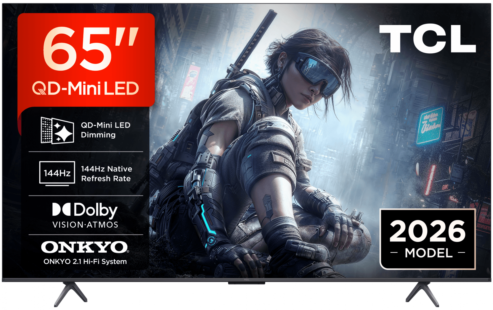 Televizor TCL QD-MiniLED 65T8D, 164 cm, Smart, Google TV, 4K Ultra HD, 144Hz, Onkyo