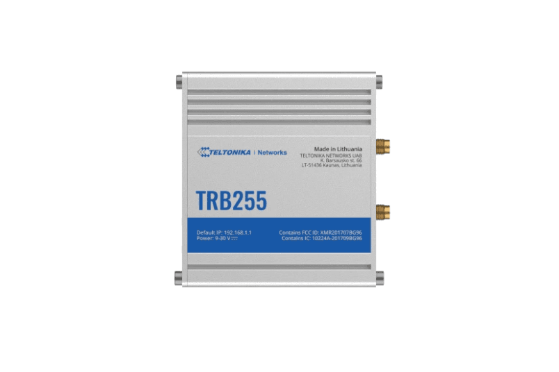 TELTONIKA TRB255 LTE M1/NB-IoT Gateway, GSM, 2 carduri SIM, Conector antenă: 1 X SMA pentru LTE, 1 x SMA pentru GPS, interfata: Ethernet, RS232/RS485, micro USB, 3 Intrări / Ieșiri configurabile. Intrare digitală 0 - 6 V detectată ca logică scăzută, 8 - 30 V detectată ca logică ridicată. Ieșire de — miniatură