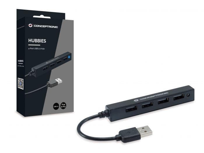 Hub USB CONCEPTRONIC HUBBIES, USB-A, 4 porturi, Negru