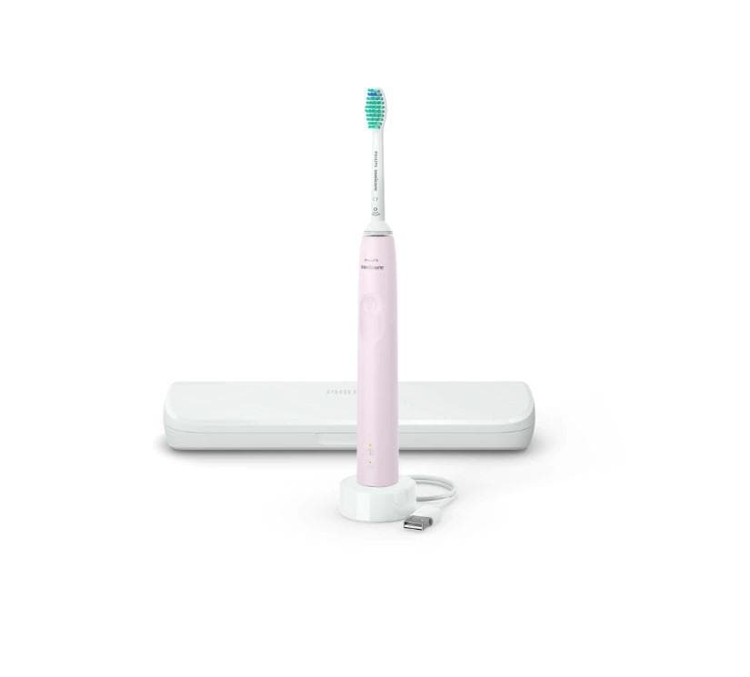 Periuta de dinti sonica electrica PHILIPS Sonicare Seria 3100 HX3673/11, 31000 miscari/minut, 1 mod de curatare, Senzor presiune, Functia BrushSync, 1 cap de periere, Toc de transport, Roz pastel, L x A x I (mm) 63x139x220