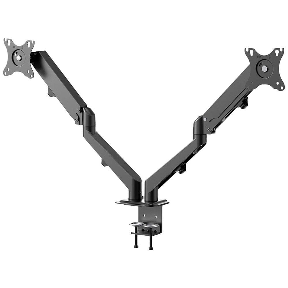 Brat de birou pentru monitor Neomounts, poate sustine 2 monitoare cu diagonala display 17-27", suporta pana la 7kg per monitor, full motion, +90°, -45° inclinatie, +90°, -90° swivel, +180°, -180° rotatie, VESA min 75x75, VESA max 100x100,reglabil pe inaltime: 15.2-40.2 cm, negru. — miniatură