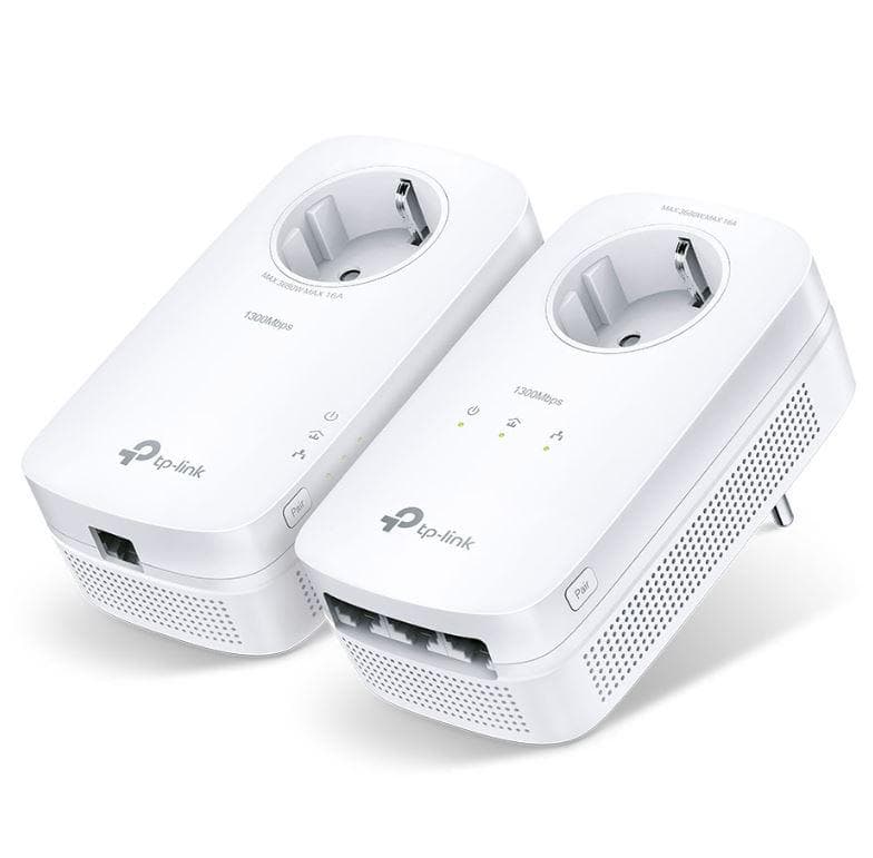 TP-Link Kit Gigabit Powerline Passthrough cu 3 Porturi AV1300, TL- PA8033P KIT, Standarde si Protocoale:  HomePlug AV1.1, HomePlug AV2.0,IEEE 1901,IEEE 802.3,IEEE 802.3x, IEEE 802.3u, IEEE 802.3ab, Interfata: 3 x 10/100/1000 RJ45, 1 x priza alimentare, Consum: Max 5.5W, Dimensiuni: 131 x 71x 42 mm