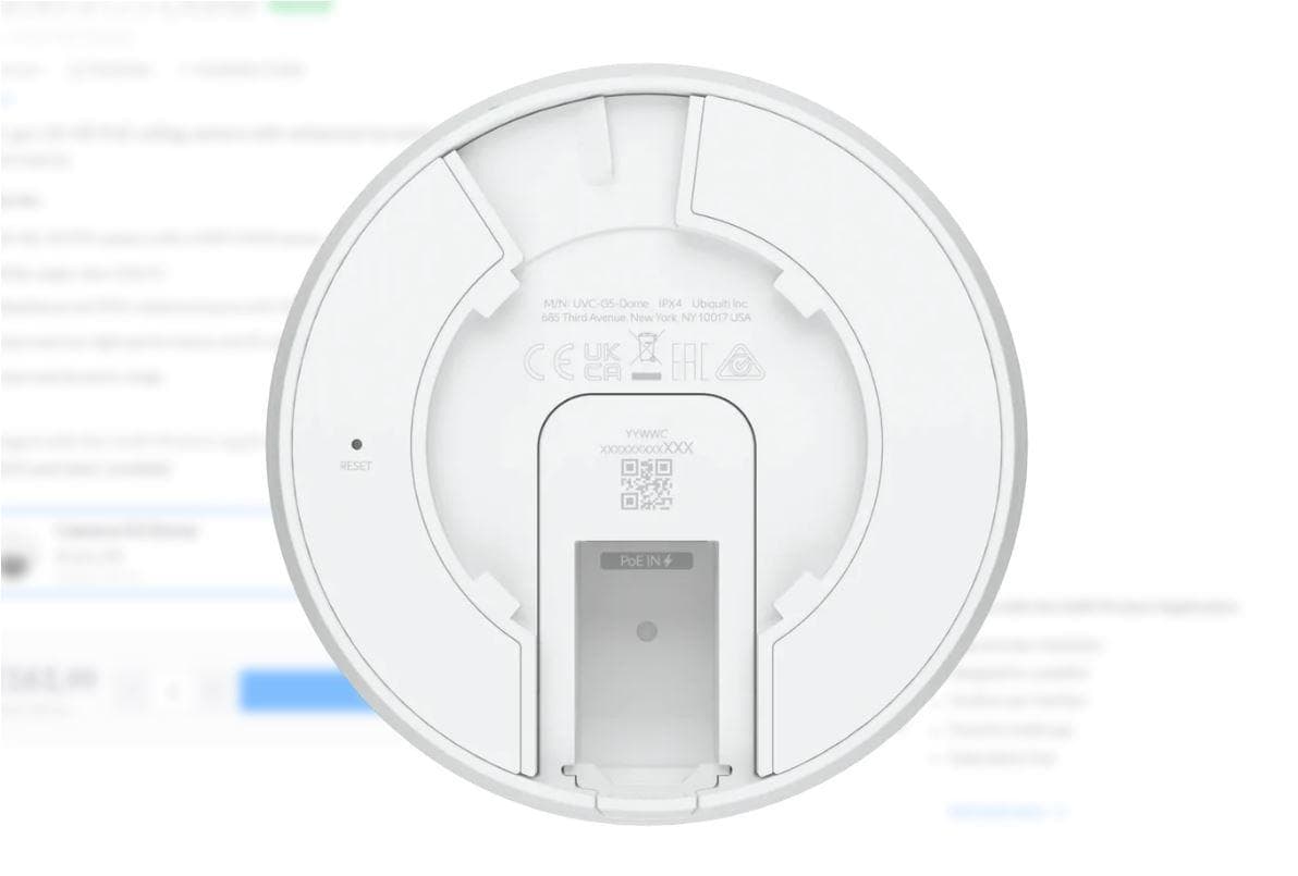 Ubiquiti UniFi IP Dome Camera UVC-G5-DOME, Rezolutie: 2688 x 1512 (16:9), Senzor: 5 MP CMOS, unghi vizualizare: H: 102.4°, V: 71.4°, D: 134.3°, frame rate: 30 FPS, interfata: 1 x 10/100 RJ45, POE, montare perete, tavan, rezistenta la apa: IPX4. — miniatură