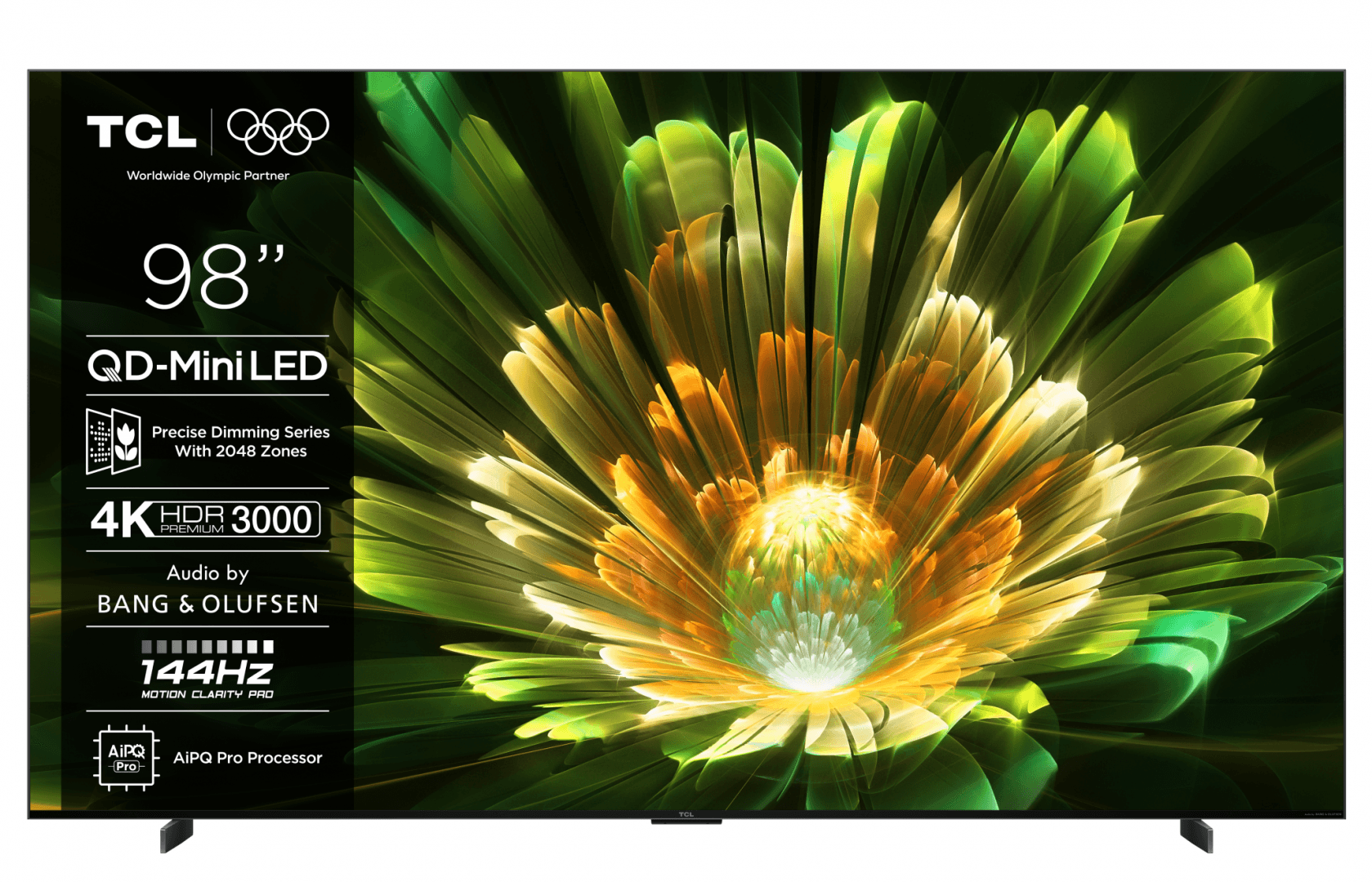 Televizor TCL QD-MiniLED 98Q7C, 248 cm, Smart Google TV, 4K Ultra HD, 144Hz, Bang & Olufsen
