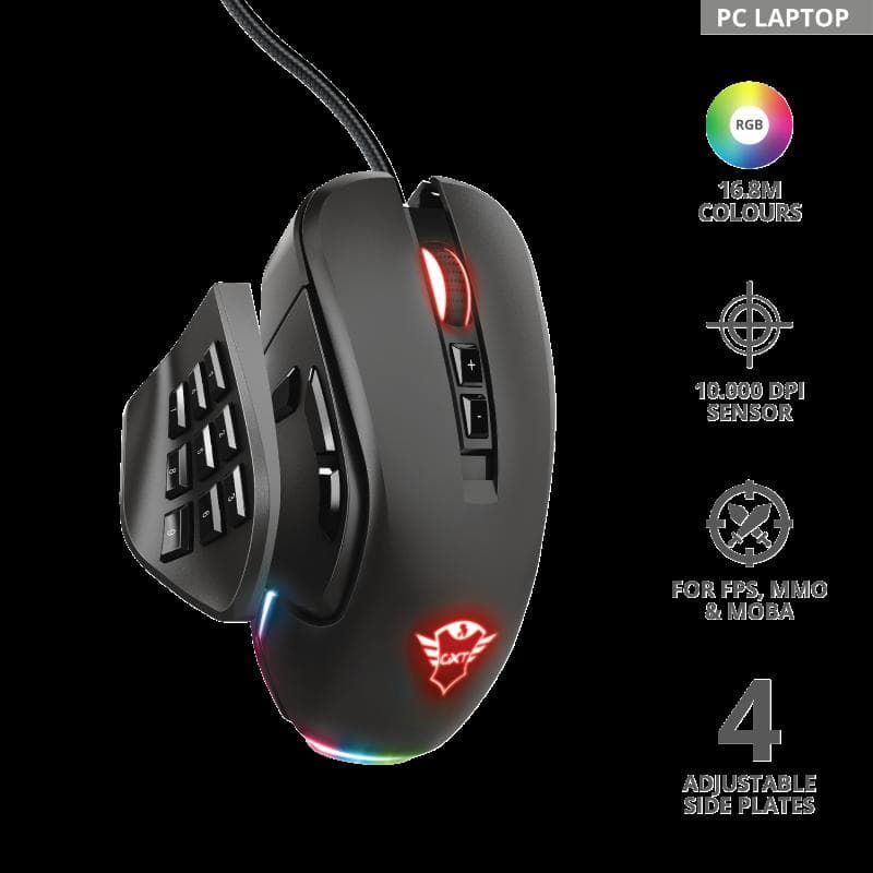 Mouse Gaming Trust GXT 970 Morfix, 10000 dpi, Negru — miniatură