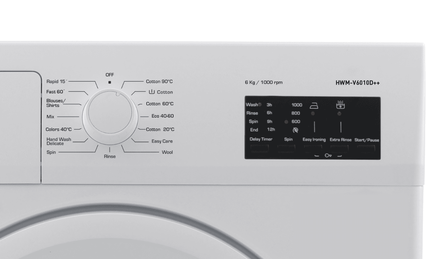 Masina de spalat rufe HEINNER HWM-V6010D++, 6 kg, 1000 rpm, Clasa: D, Alb — miniatură