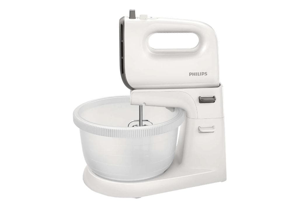Mixer cu bol Philips Viva Collection HR3745/00, 450 W, Bol actionare automata, 5 viteze, Functie Turbo, Alb/Gri