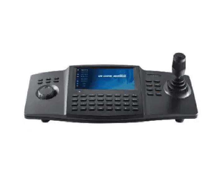 Tastatura de control Hikvision DS-1100KI(C) pentru camere speed dome, display 7" LCD, 4D joystick, suporata 32 utilizatori si 4000 echipamente, interfata retea 1 × 100M/1000M self-adaptive, 1 × RS-232, 1 × RS-485, 1 × USB 2.0 interface, dimensiuni 435 × 193 × 110 mm, greutate 2 KG, alimentare 12VDC