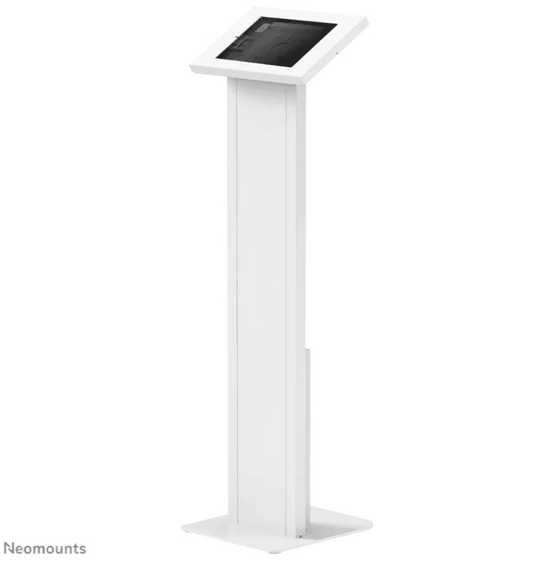 Stand podea mobil/fix pentru tablete Neomounts FL15-750WH1; pentru display-uri cu diagonale 9,7"-11", sistem de prindere VESA 75x75~75x75, fix; lockable; culoare alb.
