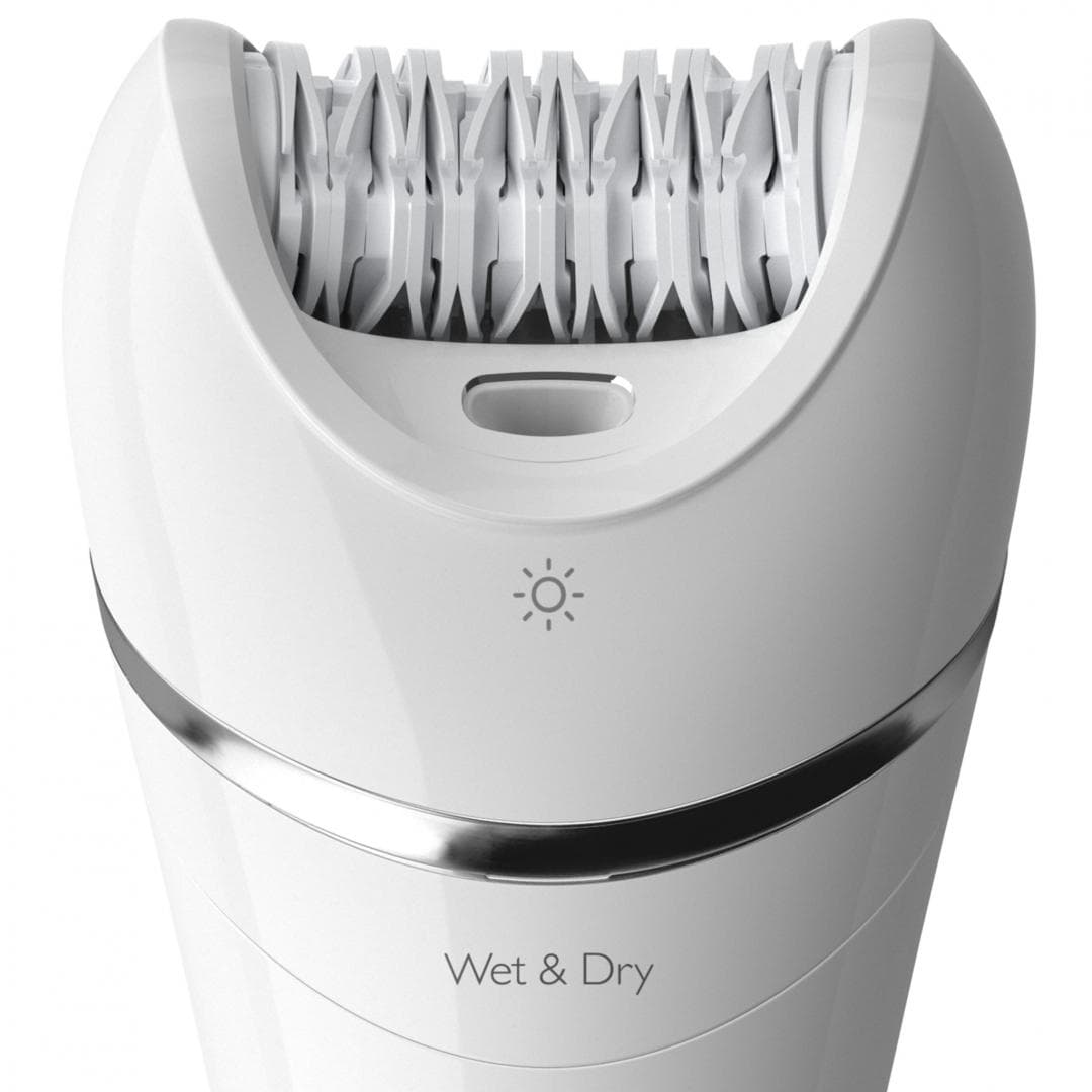 Epilator umed si uscat PHILIPS Seria 8000 BRE710/00, 32 pensete, 2 viteze, 5 accesorii, Wet&Dry, Acumulator, Alb, L x A x I (mm) 65x148x185 — miniatură
