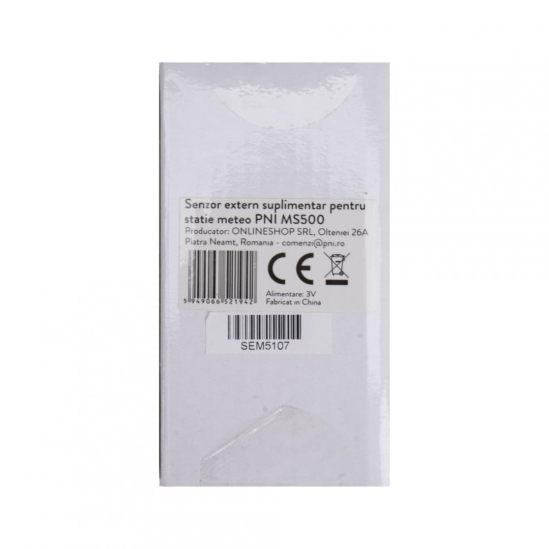 PNI Senzor extern suplimentar pentru statia meteo PNI MS500, PNI-SMS500, Alimentare: 2 x baterii AAA 1.5V, Interval masurare: -40°C ~ +60° C / -40°F ~ +144°C, Interval masurare umiditate: 20% ~ 95%RH, frecventa: 433MHz, distanta comunicare: 50m, Clasa de rezistenta la apa: IPX4 (stropiri cu apa) — miniatură
