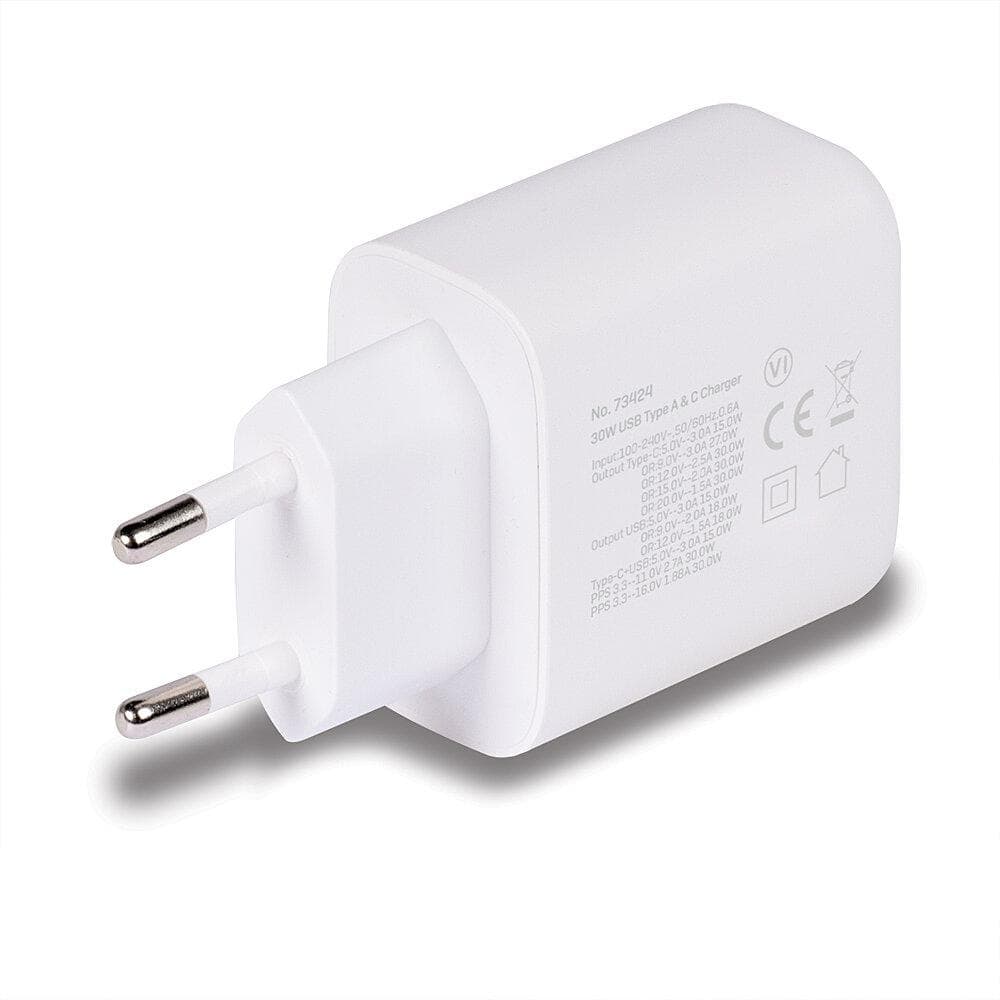 Incarcator Lindy USB A & C, 30W, putere intrare 100-240VAC, 50/60Hz 0.6A, putere iesire USB Type A: 5V 3A, 9V 2A, 12V 1.5A USB Type C: V V 3A, 9V 3A, 12V 2.5A, 15V 2A, 20V 1.5A, PPS33 11V 2.7A, PPS33 16V 1.88A USB Type A & C: 5V 3Apower, alb — miniatură