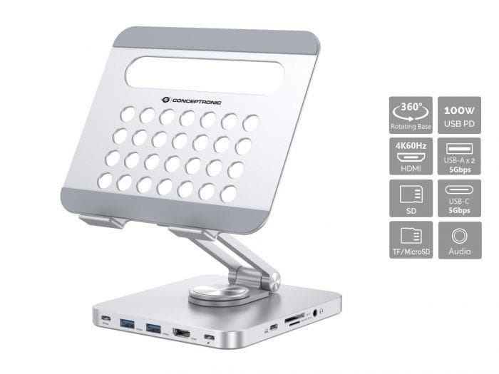 Docking station CONCEPTRONIC DONN26G, USB tip-C, 100W, Gri — miniatură