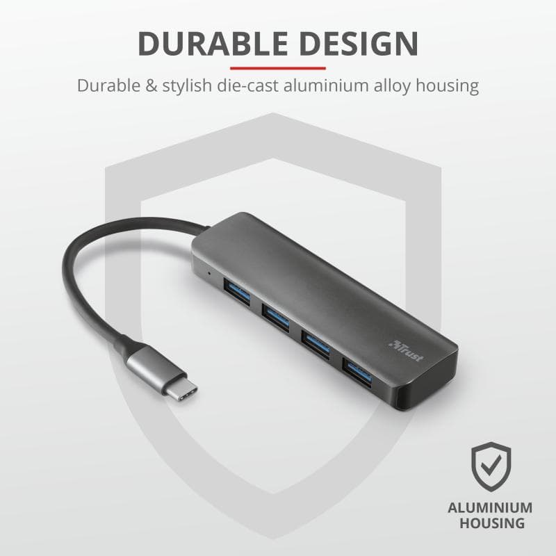 Hub USB Trust Halyx, USB-A, 4 porturi, Negru — miniatură