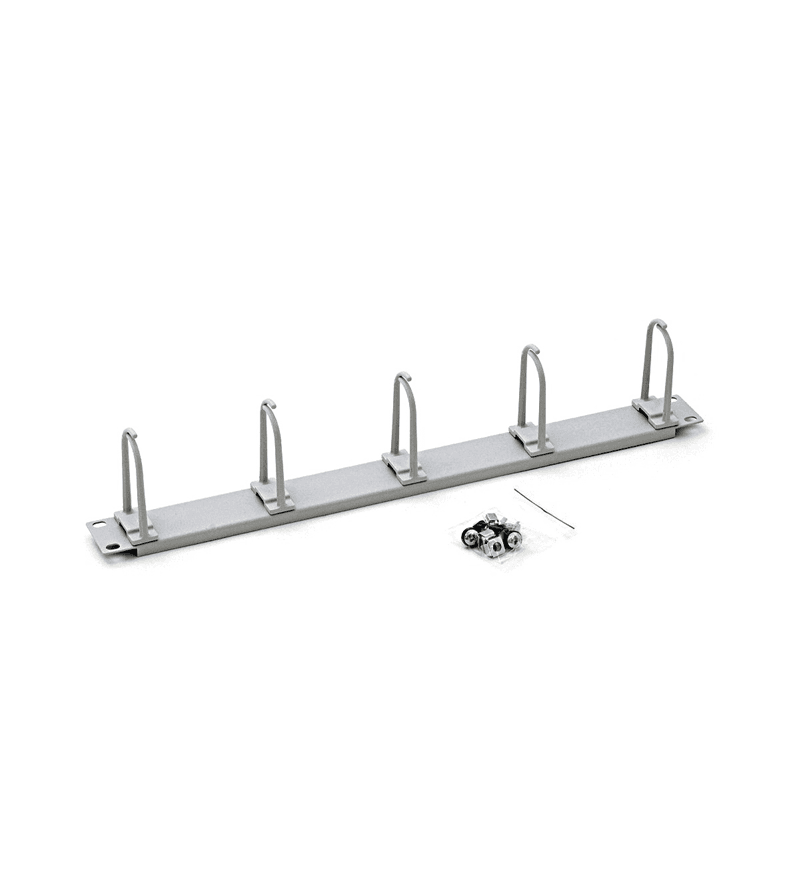 Organizator cabluri 19", 1U, 5 inele de plastic mari 40x83mm