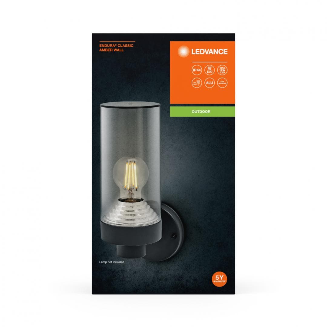 Aplica pentru exterior Ledvance ENDURA Classic Amber Wall, 1xE27, max. 12W LED, IP44, 116x295x115 mm, aluminiu/policarbonat, Gri inchis — miniatură