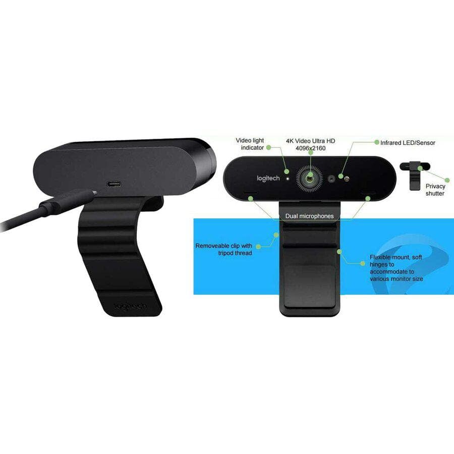 Camera Web Logitech Brio 4K, rezolutie video 4K, USB-A, Negru — miniatură