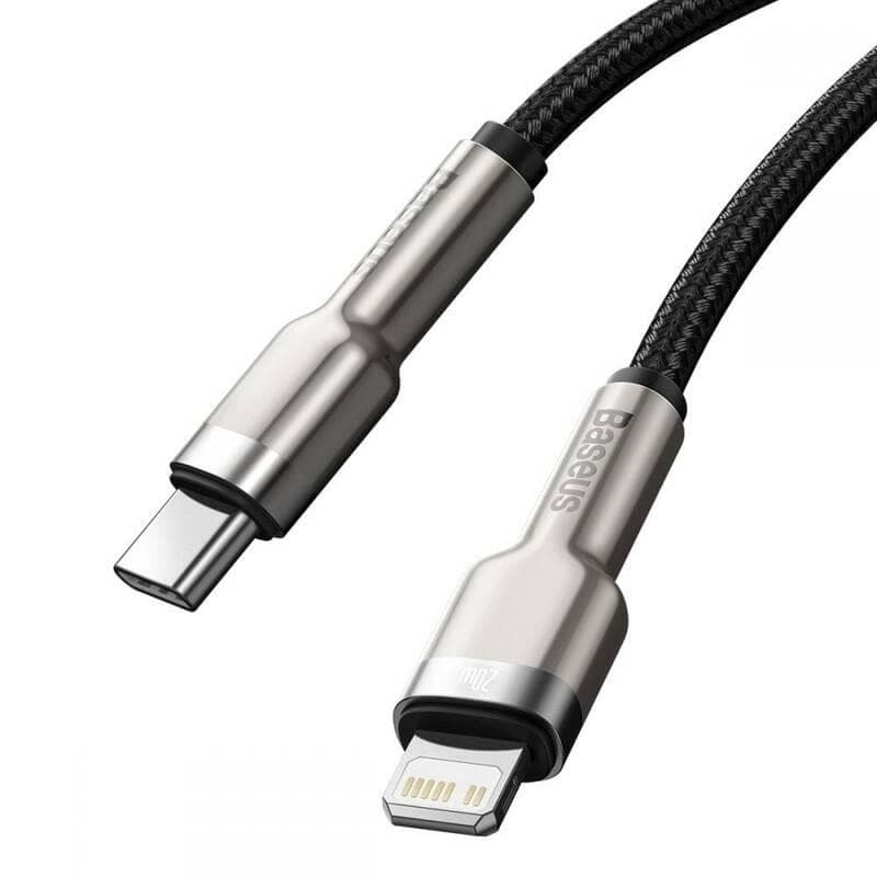 CABLU alimentare si date Baseus Cafule Metal, Fast Charging Data Cable pt. smartphone, USB Type-C la Lightning Iphone PD 20W, 2m, negru — miniatură