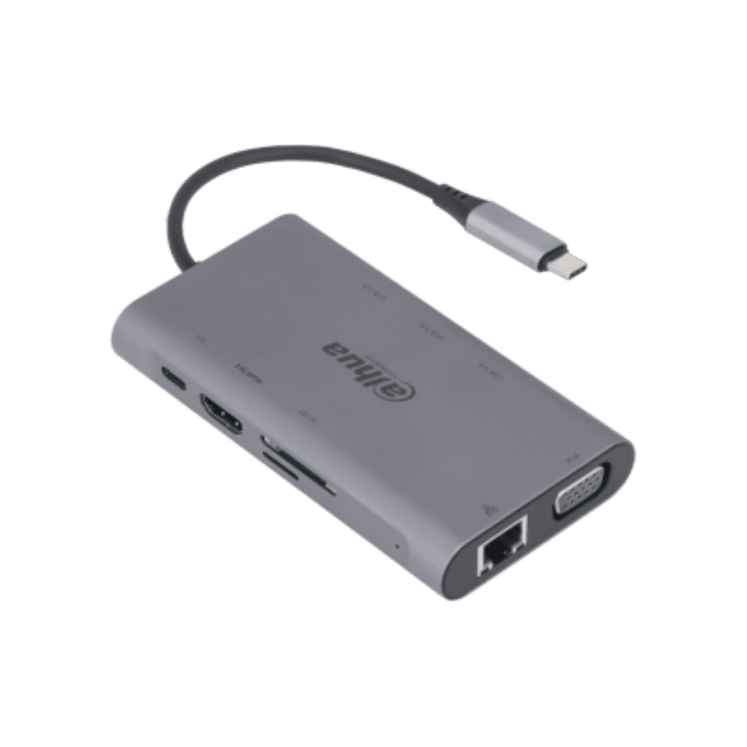 Hub USB DAHUA 9 in 1 USB 3.1 Type-C Docking Station, USB-C, 9 porturi, HDMI, RJ-45, Gri — miniatură