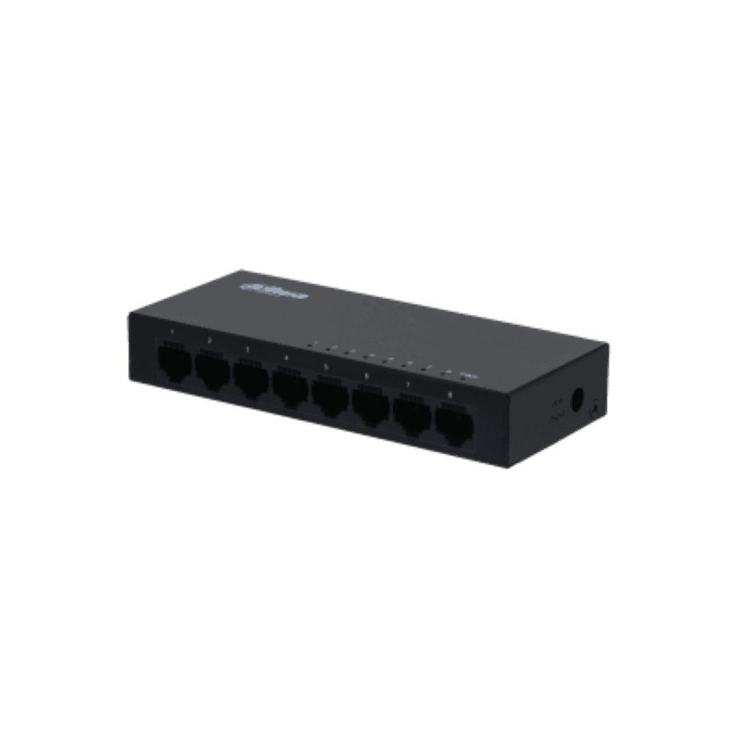 Switch Dahua PFS3008-8GT; 8 ports 10/100/1000Mbps; 186mm×106mm×33mm; Common Mode 4KV; Differential Mode 0.5KV; Greutate: 508g;