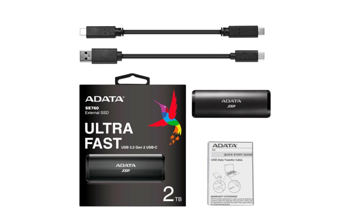SSD extern ADATA SE760, 2 TB, USB 3.2 Gen 2, negru — miniatură
