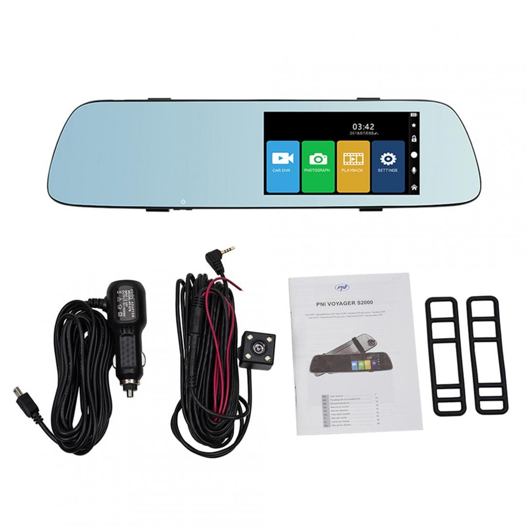 Camera auto DVR PNI Voyager S2000 Full HD incorporata in oglinda retrovizoare 1080P 170 grade, 5 inch, touchscreen IPS, aplicat pe oglinda retrovizoare si camera de mers inapoi 120 grade VGA, mod noapte, mod parcare, slot card, Full HD 12mp, Ecran LCD 5", Mod de functionare: Video/Foto/Playback — miniatură