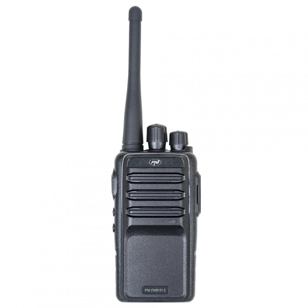 Statie radio portabila profesionala PNI PMR R15 0.5W, ASQ, TOT, monitor, programabila, acumulator 1200mAh, Distanta de lucru: Urban: 2km, Camp deschis: 5km, munte: 10km, Frecventa:446Mhz, Putere de emisie: 0,5 W PMR, Acumulator Li-Ion 7,4V (1200 mAh), Greutate: 189gr, Dimensiuni: 55 X 33 X 95 mm — miniatură