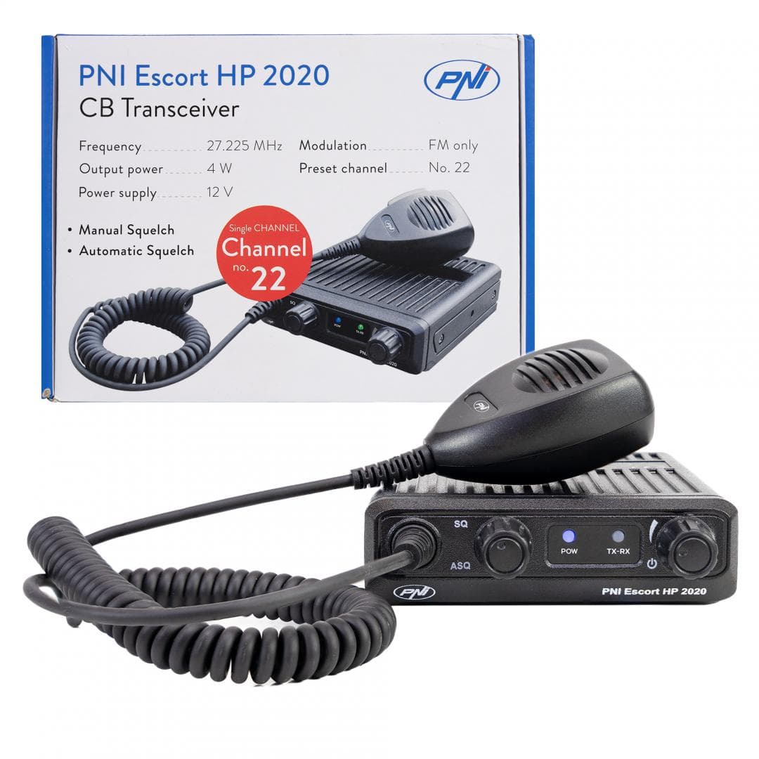 Statie radio CB PNI Escort HP 2020 un singur canal 22 frecventa 27.225 MHz, fara zgomot, probabil cea mai silentioasa statie, Tip banda emisie: fm, Canalul nr. 22, 27.225 MHz, Dimensiuni (L x H x A / Greutate): 115 x 150 x 35 mm / 513 gr, Montaj 1DIN.