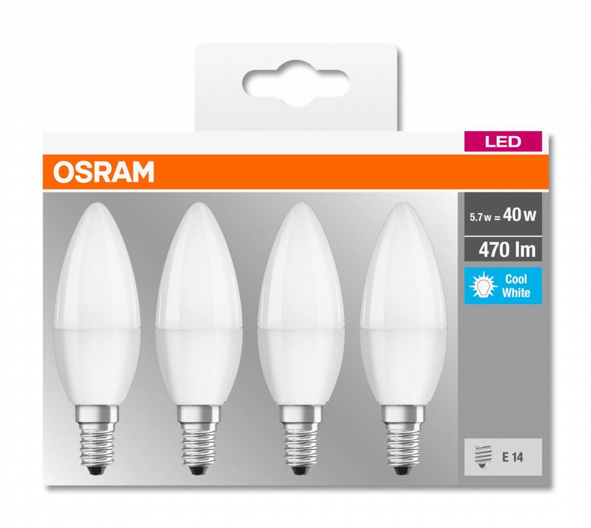 4 Becuri LED Osram Base Classic B, E14, 4.9W (40W), 470 lm, luminaneutra(4000K)