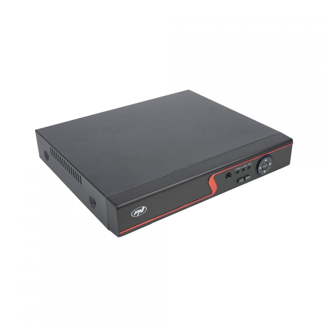 DVR / NVR PNI House H814 - 16 canale IP full HD 1080P sau 4 canale analogice 5MP, Numar canale video: 4 canale, Compresie video: H.265, rEZOLUTIE: Analog: 4 x 5MP IP: 16 x 1080P / 8 x 5MP Hibrid: 4 x 5MP + 2 x IP 1080P, IESIRE: 1080P(VGA) / 1080P(HDMI), sTOCARE: maxim 1 x 14 TB HDD (nu este inclus) — miniatură