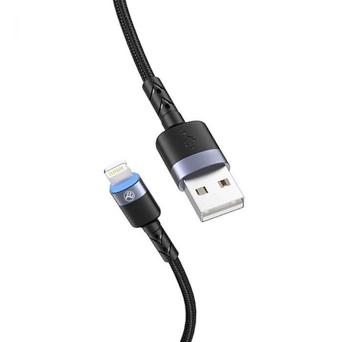 Cablu Tellur Lightning cu LED, nailon, 2m, negru — miniatură