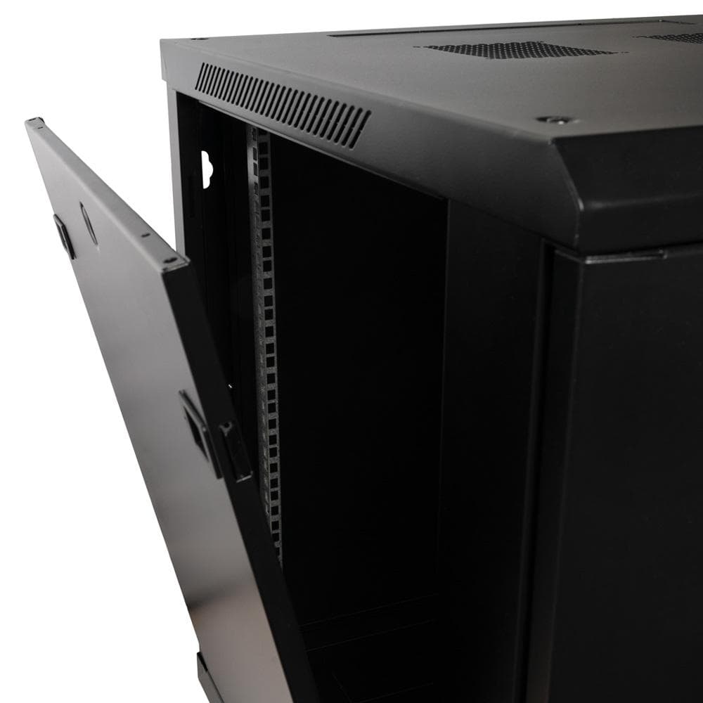 CABINET 19″ SPACER 12U 600x600mm, fixare pe perete, Flatpack (dezasamblat), Black, usa sticla cu blocare, panouri detasabile, otel 1.5mm, sarcina maxima 60Kg — miniatură