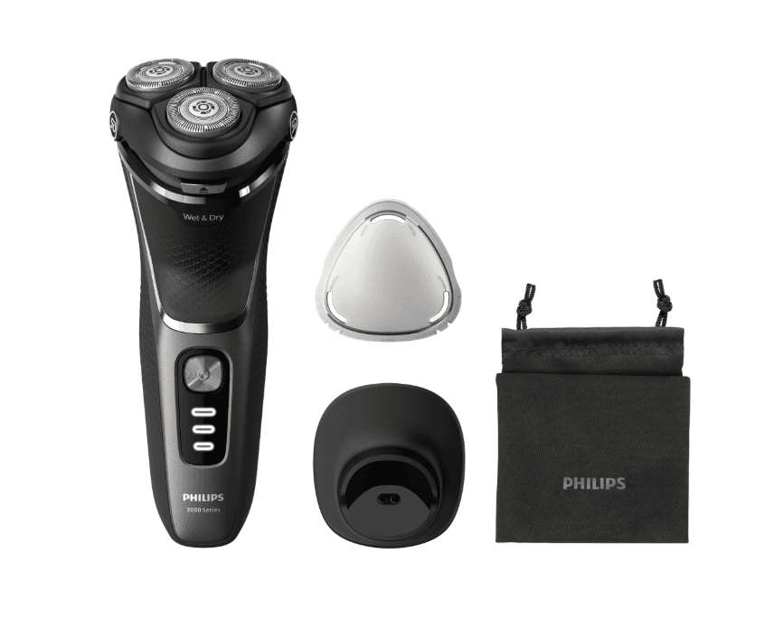 Aparat de ras PHILIPS Shaver Seria 3000 S3343/13, Barbierit umed şi uscat, Fara fir, Capete 5D pivotante si flexibile, Lame autoascutire, 60 min, Sistem de barbierire anticoroziune, Capac de protectie, Suport de incarcare, Negru, L x A x I (mm) 80x140x190