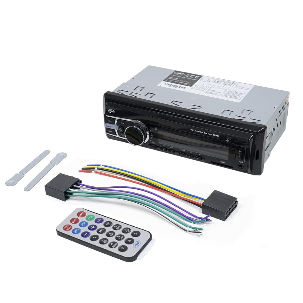 Radio MP3 player auto PNI Clementine Bus Truck 8524BT RDS 4x45w 12V/24V 1 DIN cu SD, USB, AUX, RCA si Bluetooth, Putere maxima audio (W) 4 x 45, Radio: AM/FM 87.5 - 108 MHz, USB 2.0 (max 32GB), microSD (max 32GB), AUX In (3.5mm mini jack), Redare fisiere: MP3. — miniatură