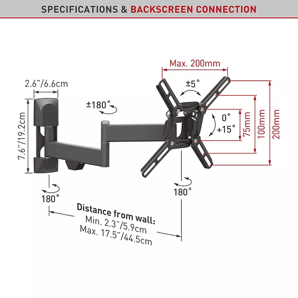 Suport TV de perete, Barkan 2400.B, Fix, 13"- 43", VESA 200 x 200 mm, suporta pana la 25kg, negru — miniatură