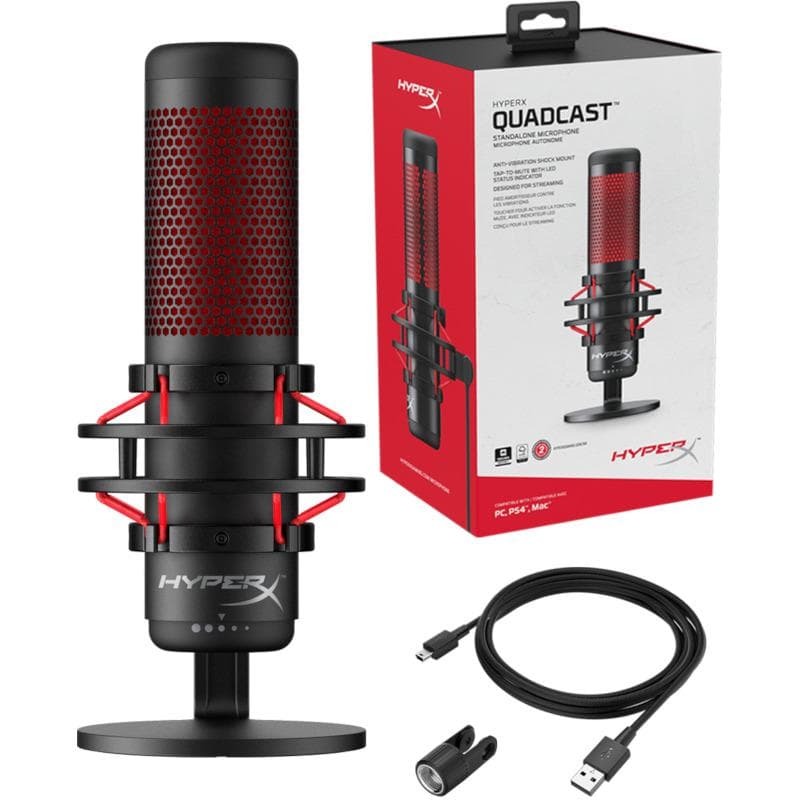 Microfon HP HyperX QuadCast, tip Condenser, USB, LED backlight