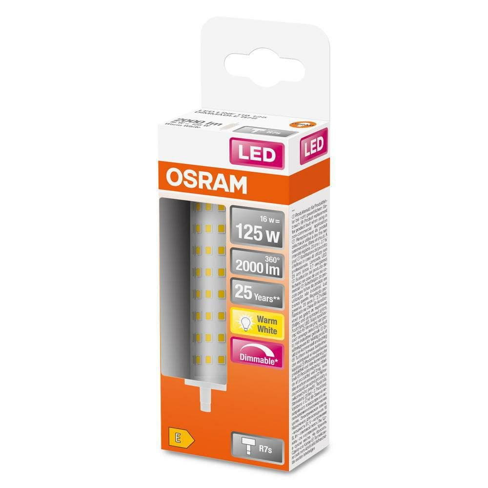 Bec LED Osram DIM LINE, R7s, 16W (125W), 2000 lm, lumina calda (2700K) ,dimabila, 118mm, Ø29mm