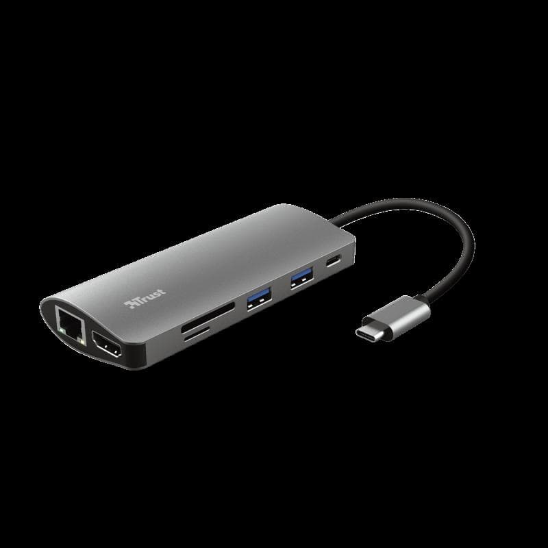 Hub USB Trust Dalyx, USB-C, 7 porturi, HDMI, RJ-45, Negru