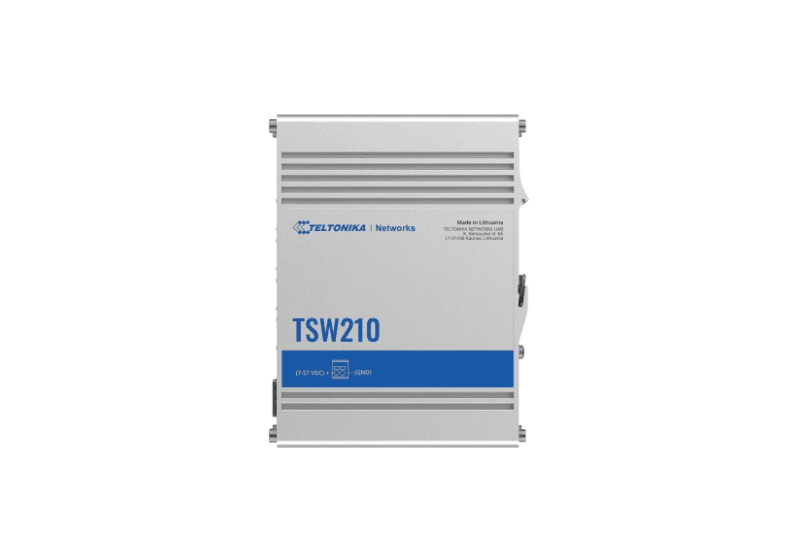TELTONIKA INDUSTRIAL 8PORT UNMANAGED SWITCH TSW210, Interfata: 8 x ETH ports, 10/100/1000 Mbps, supports auto MDI/MDIX crossover, 2 x SFP ports, Standarde retea: 802.3i, 802.3u, 802.3ab, 802.3x, 802.3az, 802.3ad, Latime banda: 20 Gbps, Carcasa aluminiu, Dimensiuni: 132 x 44.2 x 95.1 mm, Greutate