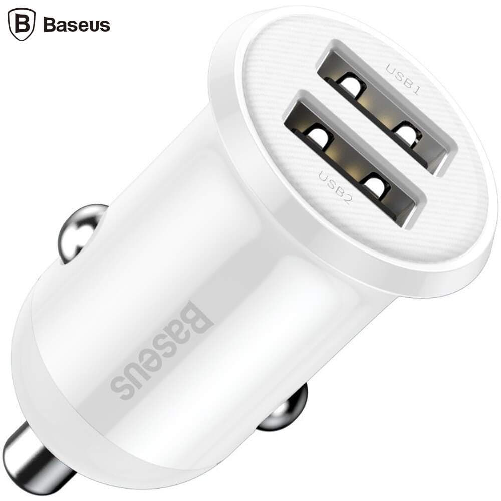 Incarcator auto Baseus Grain Pro, 2 x USB Output 5V/4.8A total ambele porturi, pt. bricheta auto, alb