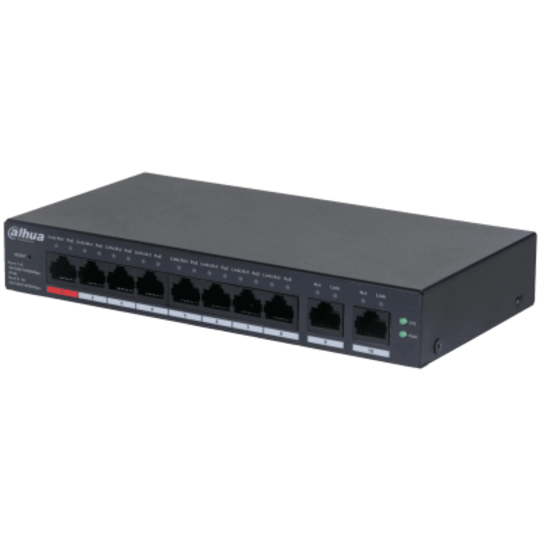 Dahua 10-Port Cloud Managed Desktop Gigabit Switch cu 8-Port PoE, CS4010-8GT-110, Interfata: Port 1-8: 8 × RJ-45 10/100/1000 Mbps (PoE); Port 9-10: 2 × RJ-45 10/100/1000 Mbps（uplink）, Managed, Layer 2, Switching Capacity: 20 Gbps, Packet Forwarding Rate: 14.88 Mpps, Standarde retea:  IEEE802.3
