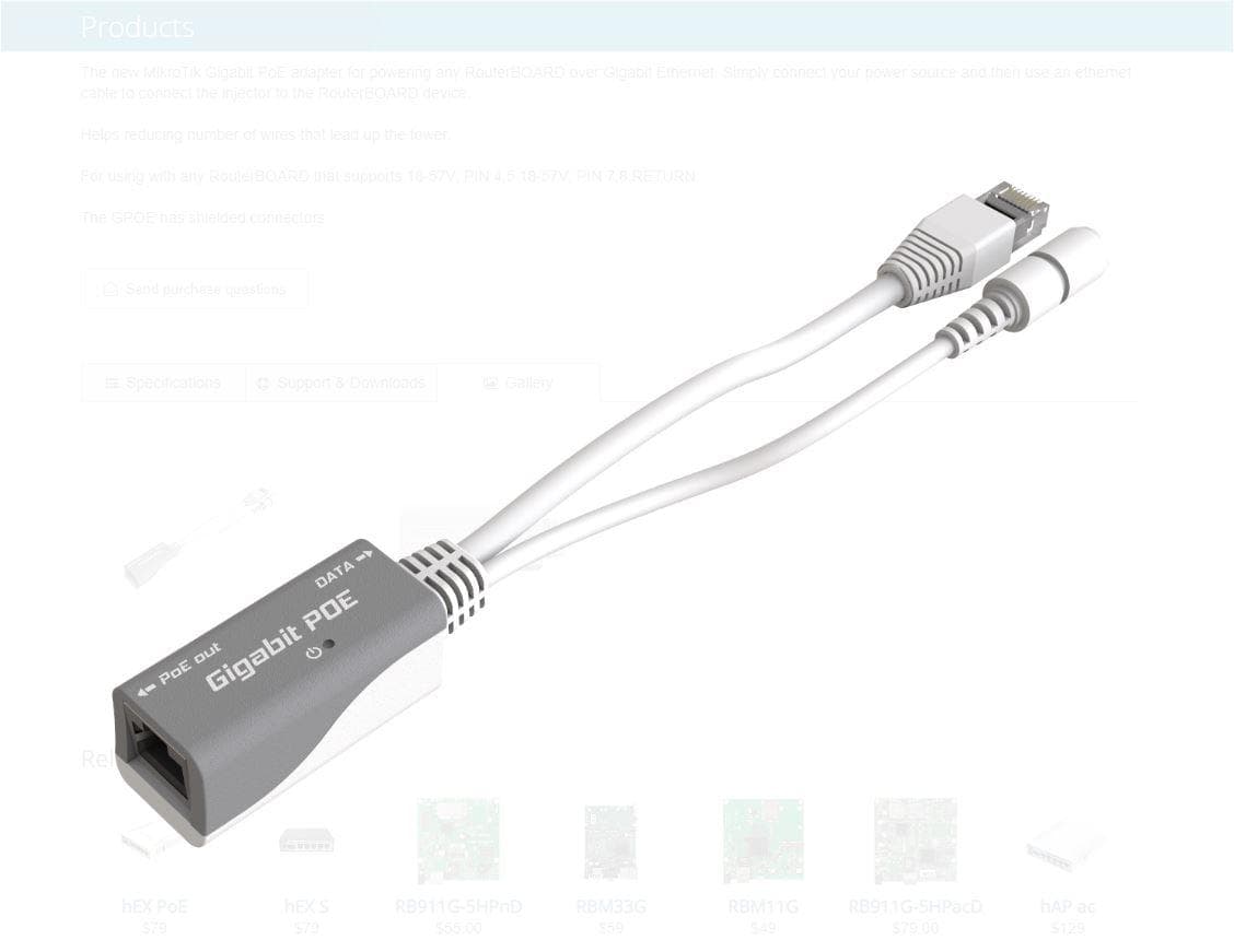 MIKROTIK RBGPOE, PoE injector, for Gigabit LAN products