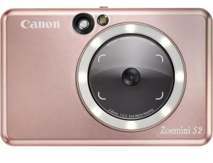 Imprimanta foto Canon Zoemini S2, 2 in 1 camera foto + imprimanta foto, tehnologie ZINK (zero ink) Viteza: 50 secunde pe poza, Rezolutie printare 314 X 600 dpi, Camera 8 megapixeli, blitz integrat, Bluetooth, NFC, compatibilitate IOS si Android, format poze: JPG, slot microSD (max256gb), baterie