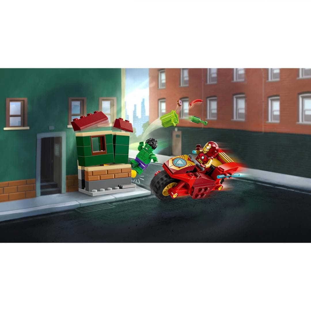 IRON MAN CU MOTOCICLETA SI HULK, LEGO 76287 — miniatură