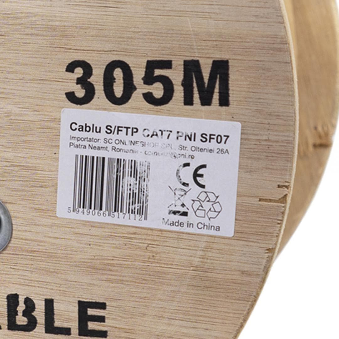 PNI-SFTP07M - Cablu S/FTP CAT7 PNI SF07 la metru 10Gbps, 1000MHz, pentru internet si sisteme de supraveghere, cupru. — miniatură