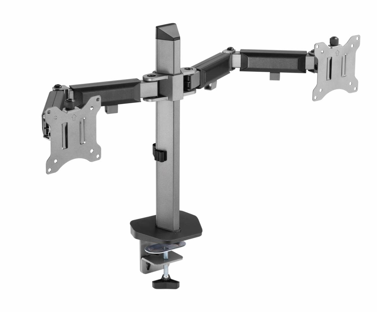 Suport 2 monitoare Serioux MM55-C024, compatibilitate dimensiune ecran 17"-32", greutate maximă suportata: (per ecran): 9kg, VESA: 75x75, 100x100, inclinare: +70°~-70°, pivotare: +90°~-90°, rotația ecranului: + 180°~-180°, instalare: clemă, grommet — miniatură