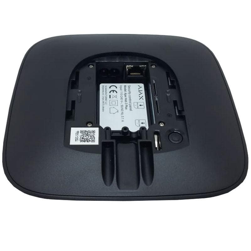 "Centrala alarma AJAX Hub2 Plus - negru, 2xSIM, 4G/3G/2G, Ethernet, Wi- Fi - AJAX; Dispozitive conectate: 200, Utilizatori: 200, Incaperi: 50, Partitii: 25, Video: 100 camere sau DVR-uri, Sirene conectate: 10, Scenarii: 64; Comunicatii: Ethernet, Wi-Fi 2.4 GHz, GSM 2G/3G/4G (2 x micro SIM) — miniatură
