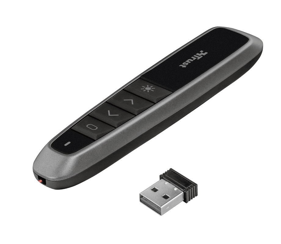 Presenter Trust wireless Bato, 4 butoane, interfata USB-A 2.0, 2 bateri tip AAA, negru