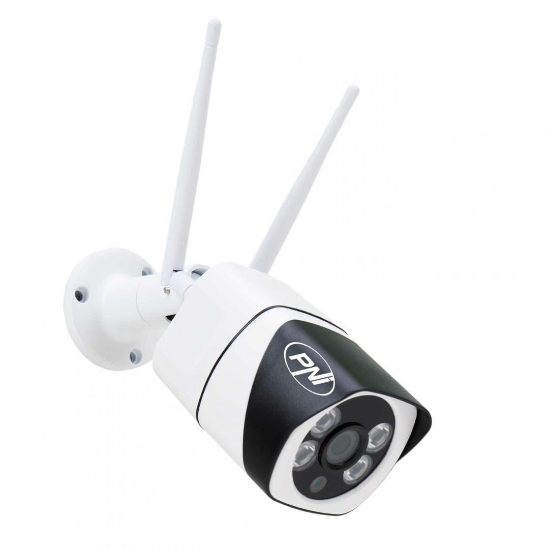 Camera supraveghere video PNI IP649 cu IP, 2MP 1080P, WiFi, slot card micro SD, compatibila cu aplicatia Tuya Smart, Culoare: Alb / Negru, Senzor imagine:1/2.9" CMOS F37, Rezolutie: 1080P (1920 x 1080), Tip lentila: f:3.6mm, Compresie imagine: H.264+, Microfon integrat, Difuzor integrat, 1 X 10/100 — miniatură